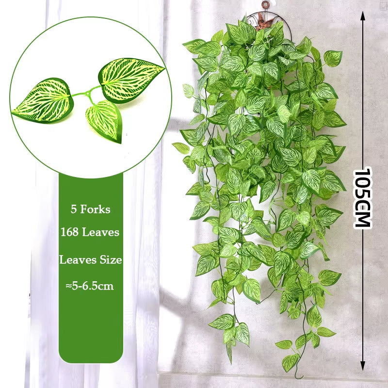 105Cm 5 Forks Artificial Vines Plants Outdoor Plastic Creeper Green Ivy Wall Hanging Plants Branch for Home Garden Wedding Decor