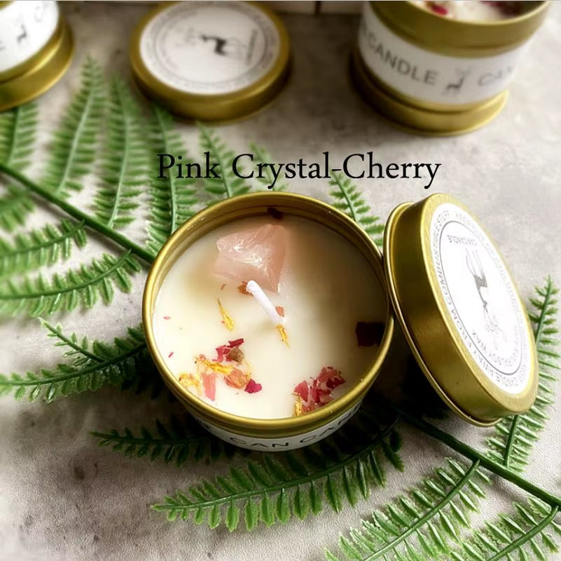 Golden Tin Box Aromatherapy Candles Crystal Salt Stonedried Flower Scented Soy Wax Smokeless Candle Home Decoration