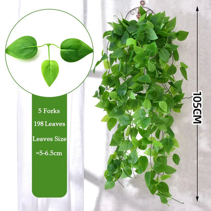 105Cm 5 Forks Artificial Vines Plants Outdoor Plastic Creeper Green Ivy Wall Hanging Plants Branch for Home Garden Wedding Decor