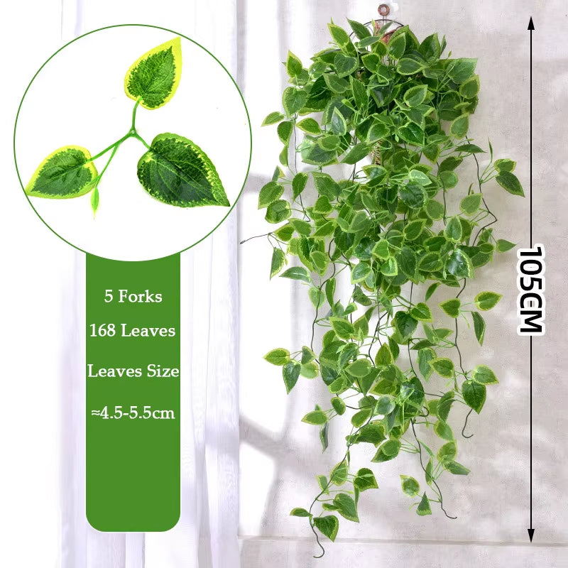 105Cm 5 Forks Artificial Vines Plants Outdoor Plastic Creeper Green Ivy Wall Hanging Plants Branch for Home Garden Wedding Decor