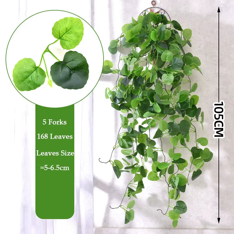 105Cm 5 Forks Artificial Vines Plants Outdoor Plastic Creeper Green Ivy Wall Hanging Plants Branch for Home Garden Wedding Decor