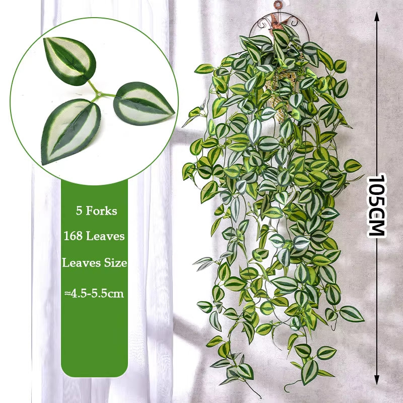 105Cm 5 Forks Artificial Vines Plants Outdoor Plastic Creeper Green Ivy Wall Hanging Plants Branch for Home Garden Wedding Decor