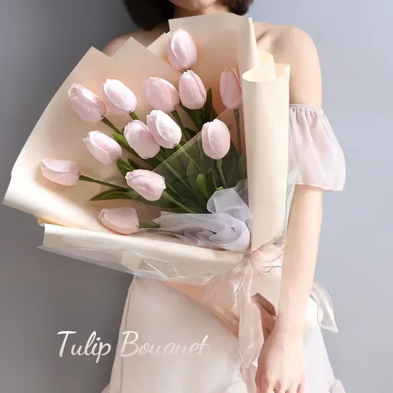 3/5PCS Tulip Artificial Flowers Real Touch Bouquet Fake Flowers Decoration for Wedding Supplies Home Decor Valentines Flowers